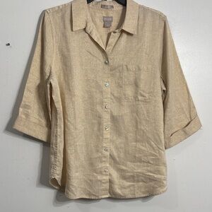 Chico's Light Beige with Gold Shimmer Button-Front Top